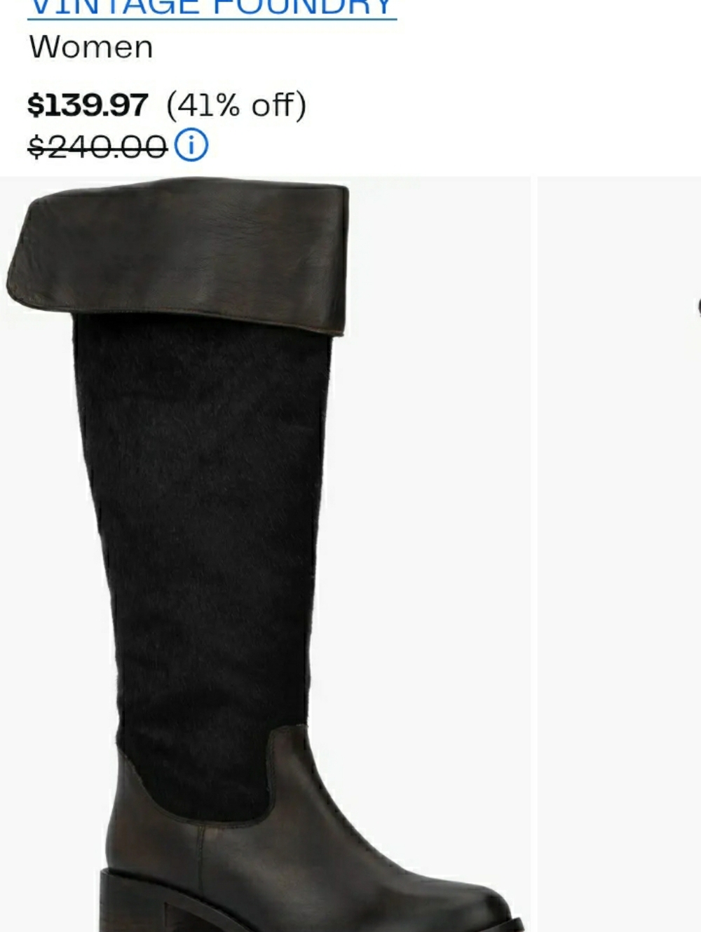 Vitage Foundry Black Fold-Over Knee Boots New 10